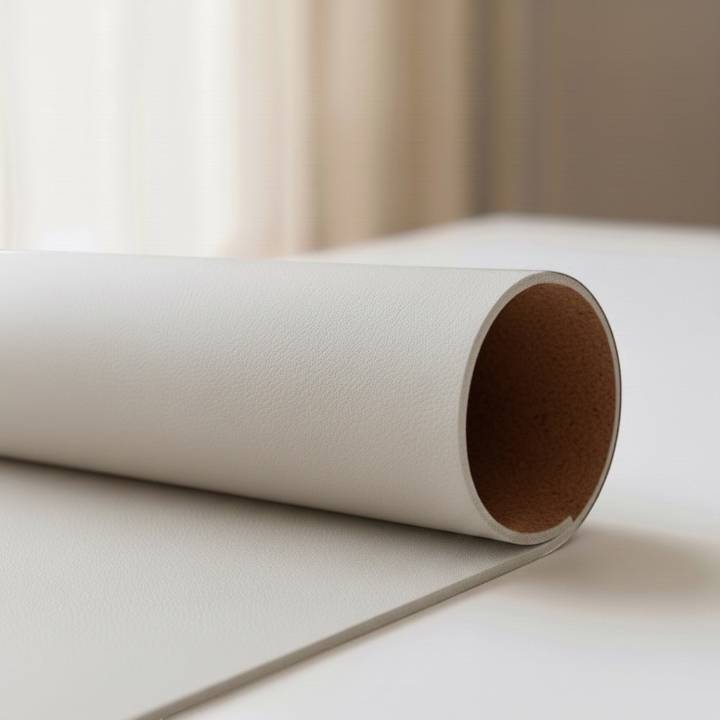 Belcrest reversible desk pad, light grey vegan leather on one side, natural cork on the other. Protects desk.