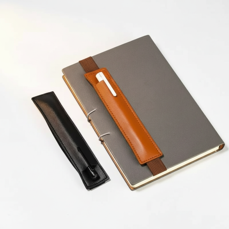 Elastic Notebook Pen Holder — Leather Sleeve for Desk Setups