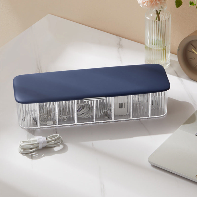 8-Compartment Cable Storage Box in use on a clean desk setup