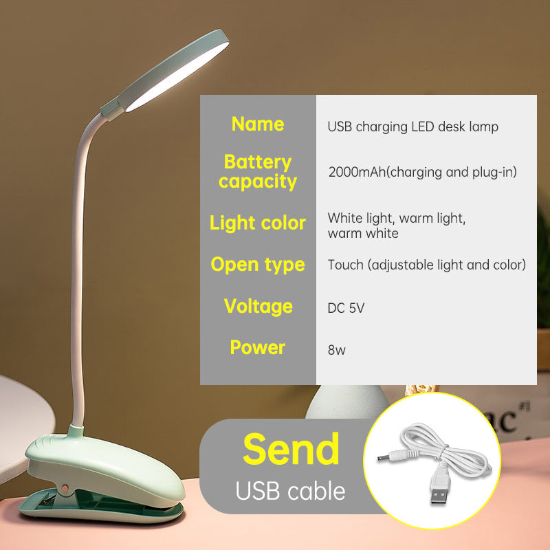 Rechargeable Clamp Desk Lamp - Green Charging 2000Ma+USB Cable