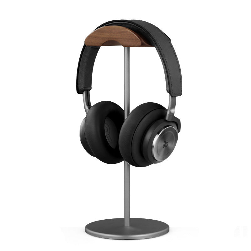 Walnut & Aluminum Headphone Stand — detail view for minimalist desk setup