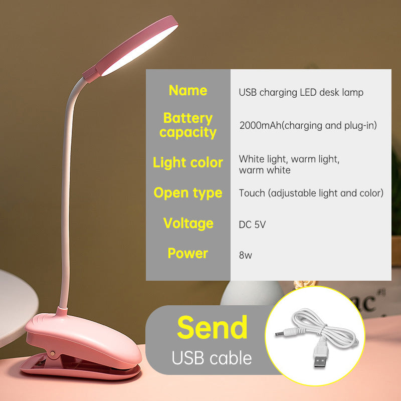 Rechargeable Clamp Desk Lamp - Pink Charging 2000Ma+USB Cable