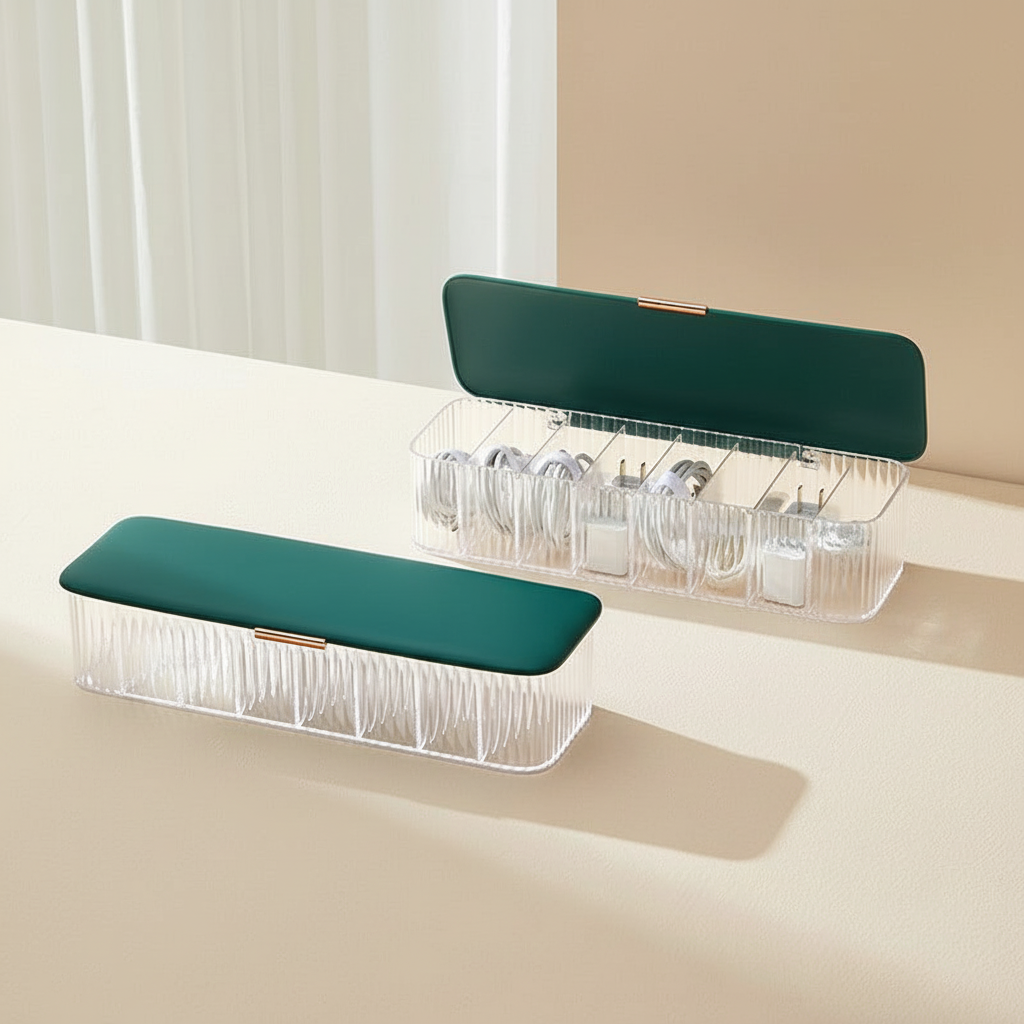 8-Compartment Cable Storage Box — Dustproof Desk Organizer - alternate view