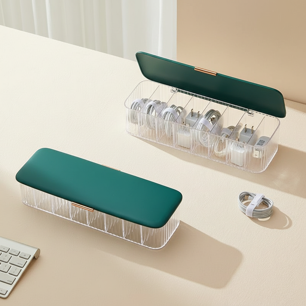 8-Compartment Cable Storage Box — Dustproof Desk Organizer - alternate view