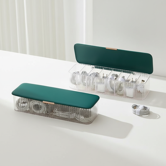 8-Compartment Cable Storage Box — Dustproof Desk Organizer - product photo