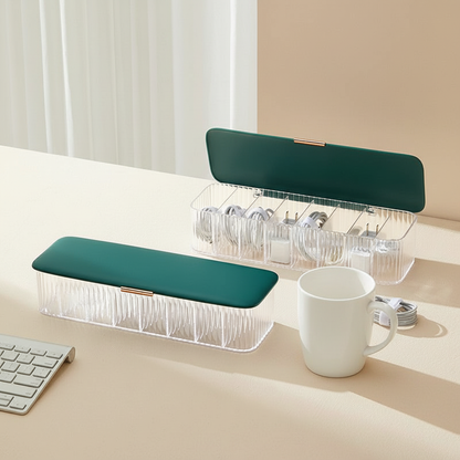 8-Compartment Cable Storage Box — Dustproof Desk Organizer - size reference