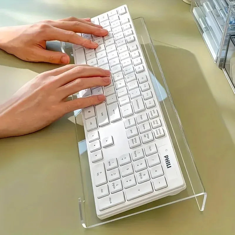 Clear Acrylic Keyboard Stand in use on a desk setup