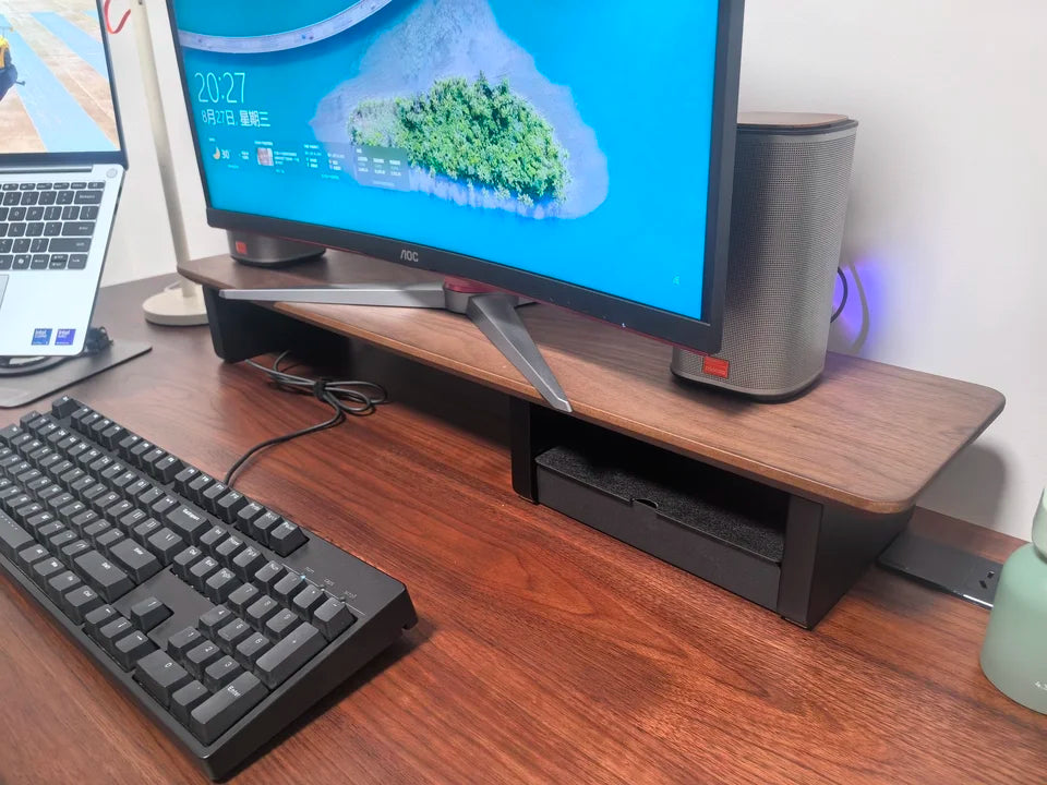 Black Walnut Monitor Stand - close-up