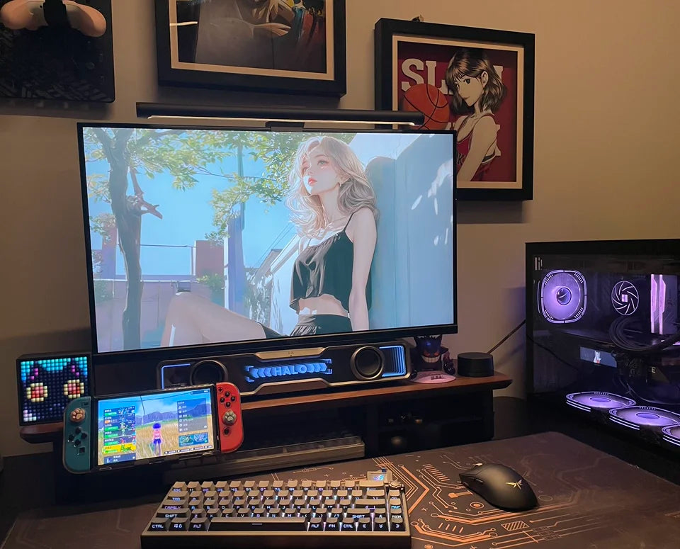 Black Walnut Monitor Stand - in use