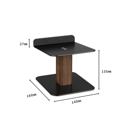 Black Walnut Speaker Stands in use on a minimalist desk setup