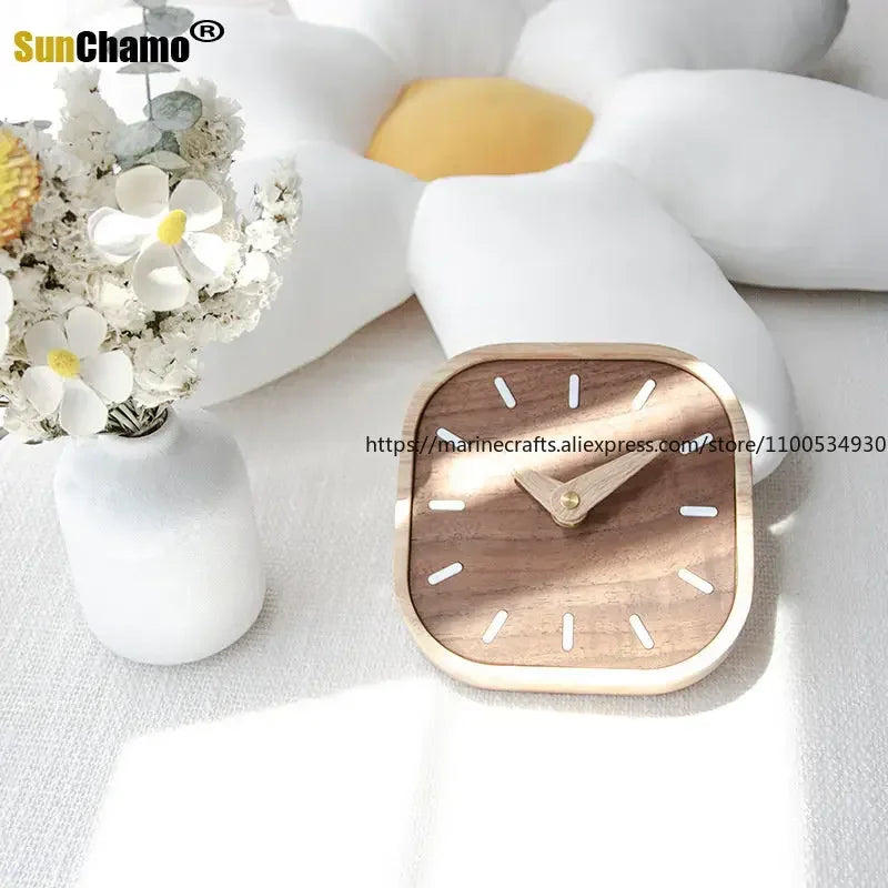 Black Walnut Silent Desk Clock — detail view for WFH desk setup