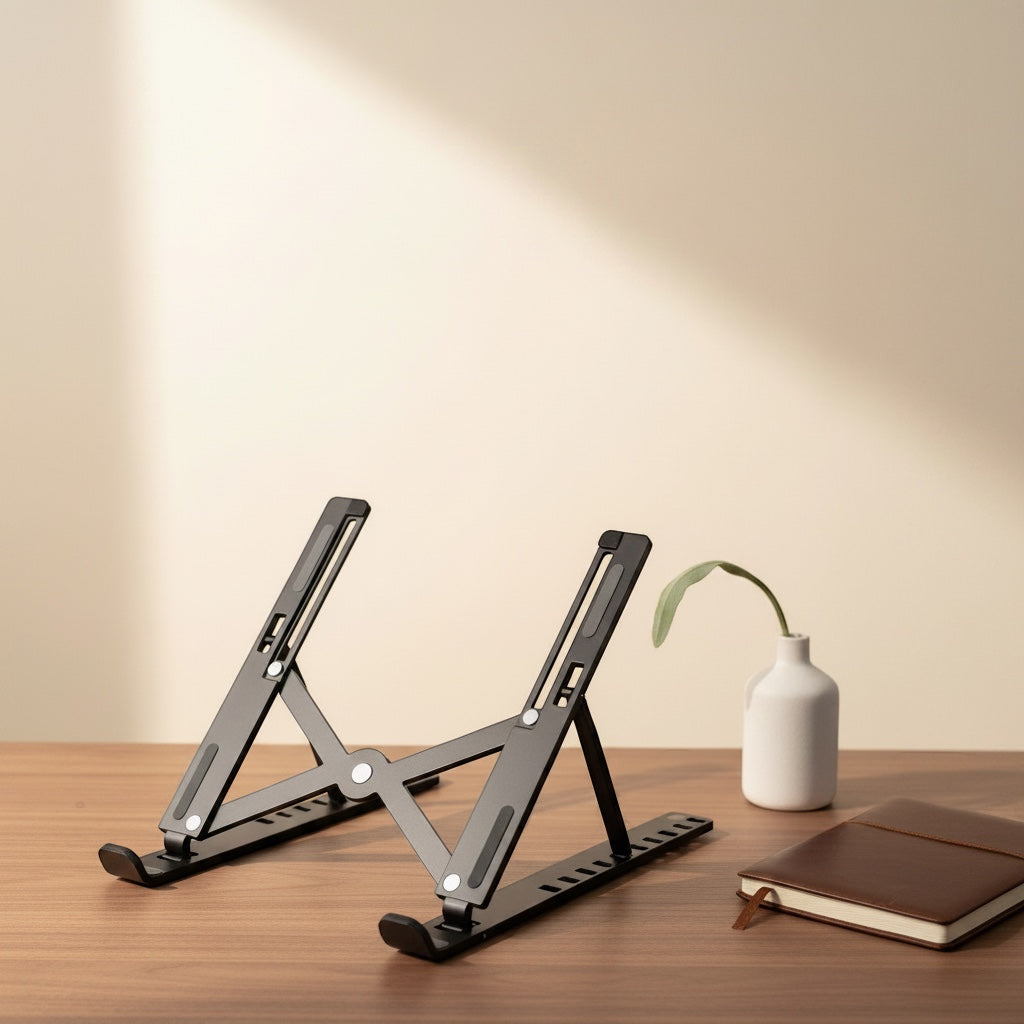 Belcrest adjustable aluminum laptop stand for desks, ergonomic and portable, black