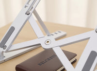 Belcrest adjustable aluminum laptop stand with non-slip pads, designed for ergonomic viewing and improved airflow.