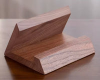Belcrest modern wooden tablet stand with natural grain, ideal for desks and workspaces.