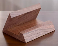 Belcrest modern wooden tablet stand with natural grain, ideal for desks and workspaces.
