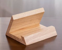 Belcrest modern wooden tablet stand with natural grain, minimalist geometric design for desk organization.