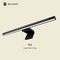 Belcrest matte black aluminum screen bar lamp with adjustable brightness and color temperature for glare-free workspace lighting.