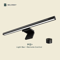 Belcrest black aluminum screen bar lamp with wireless remote for glare-free workspace lighting