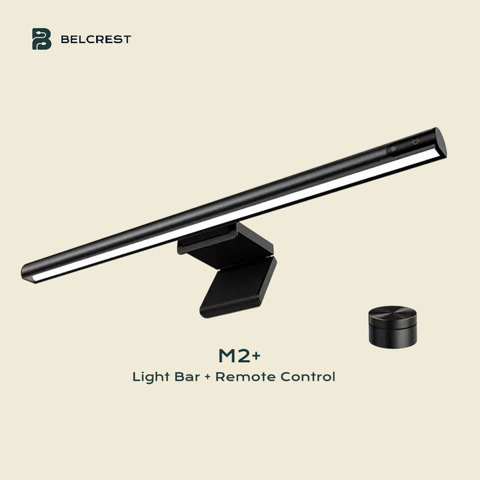 Belcrest black aluminum screen bar lamp with wireless remote for glare-free workspace lighting