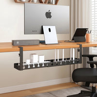 Belcrest black metal retractable under desk cable management tray with adjustable length 43-74cm
