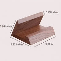 Belcrest solid walnut tablet and phone stand, natural wood grain, smooth finish, holds devices upright for hands-free use.