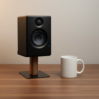 Black Walnut Speaker Stands — Desktop Audio Risers for Setup - size reference