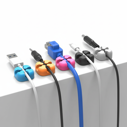 Silicone Cable Clips 10-Pack — Colorful Desk Cord Organizers - product photo