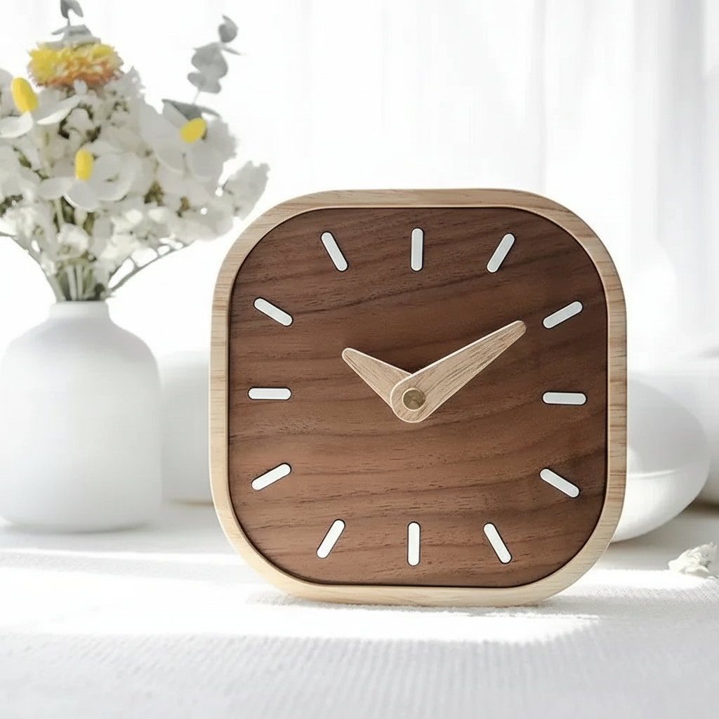 Black Walnut Silent Desk Clock — Nordic Home Office Decor - material detail