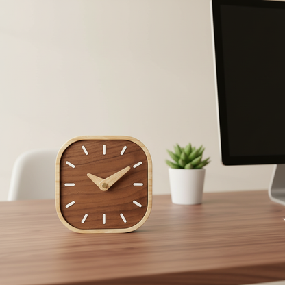 Black Walnut Silent Desk Clock — Nordic Home Office Decor on styled home office desk