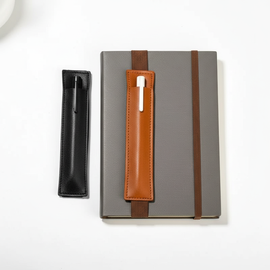 Elastic Notebook Pen Holder — Leather Sleeve for Desk Setups - alternate view