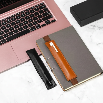 Elastic Notebook Pen Holder — Leather Sleeve for Desk Setups - alternate view