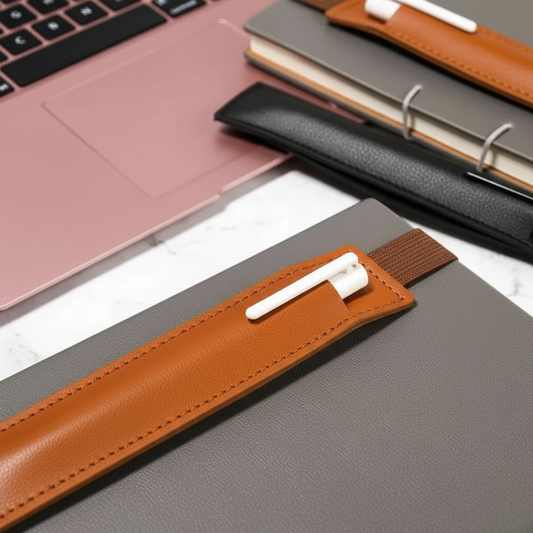 Elastic Notebook Pen Holder — Leather Sleeve for Desk Setups - material detail