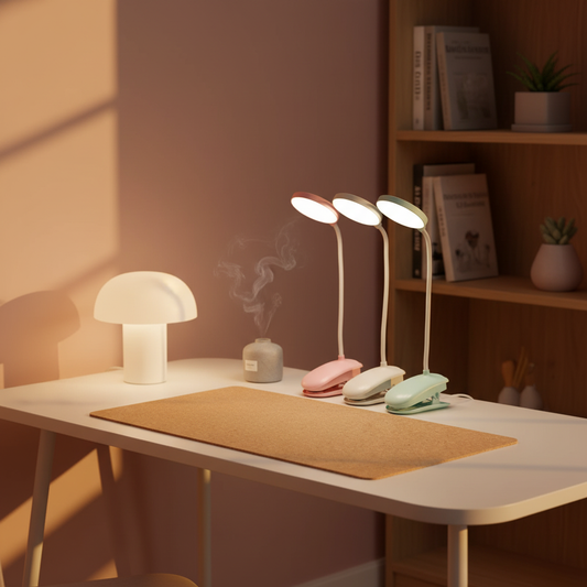 Rechargeable Clamp Desk Lamp — Portable Light for Desk Setup on styled home office desk