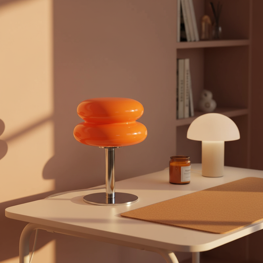 Macaron Glass Desk Lamp — Dimmable Tri-Color Home Office Light on styled home office desk