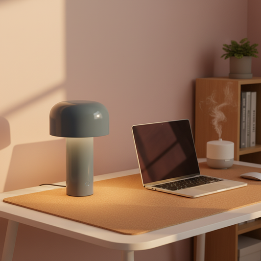 Mushroom Ambient Desk Lamp — Modern LED Home Office Light on styled home office desk