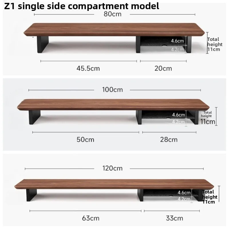 Black Walnut Monitor Stand With Side Shelf studio image